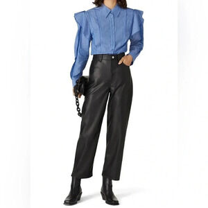 Koche Collective Blue Striped Ruffle Button‎ Front Long Sleeve Shirt Size 2